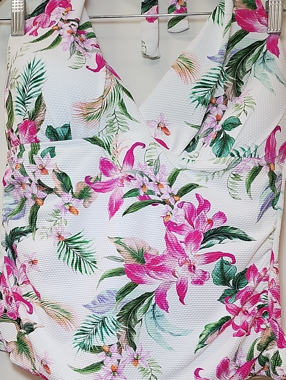 La Blanca halter tankini top v-neckline tropical floral print white/pink Size 12 - Picture 8 of 16